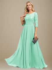 A-Line Scoop Floor-Length Lace Chiffon Mother Of the Bride Dress With Sequins Applique