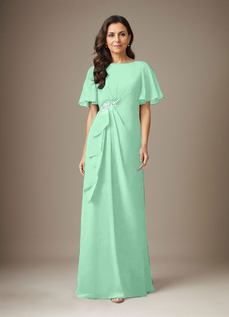 Robe fourreau en mousseline de soie bleu marine foncé avec perles