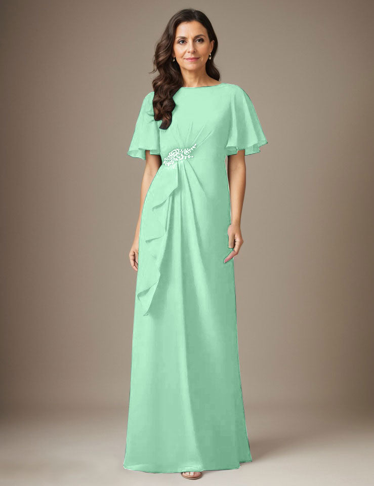 Robe fourreau en mousseline de soie bleu marine foncé avec perles