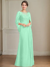 A-Line/Princess Scoop Floor-Length Mother of the Bride Dresses with Pleated & Sequins