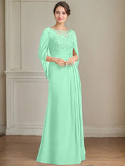 A-Line/Princess Scoop Floor-Length Mother of the Bride Dresses with Pleated & Sequins