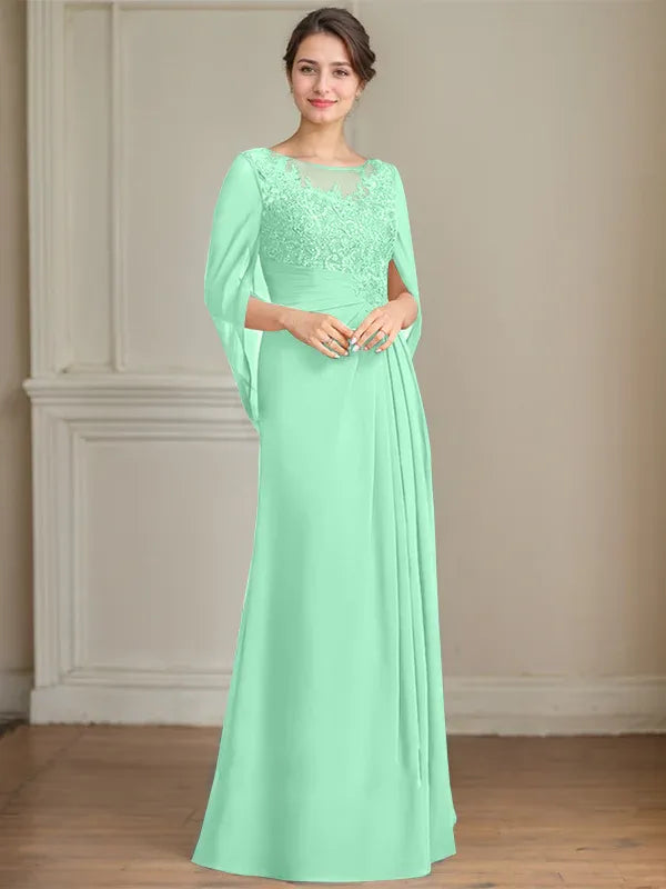 Princess Scoop Floor-Length Mother of the Bride Dresses with Pleated & Sequins
