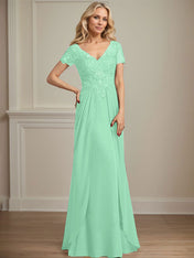 A-line V-Neck Floor-Length Chiffon Lace Mother of the Bride Dress