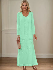 Sheath/Column V-Neck Ankle-Length Mother of the Bride Dresses with Jacket & Sequins