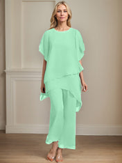 Separates Jumpsuit/Pantsuit Scoop Ankle-Length Chiffon Mother of the Bride Dress