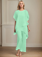 Separates Jumpsuit/Pantsuit Scoop Ankle-Length Chiffon Mother of the Bride Dress