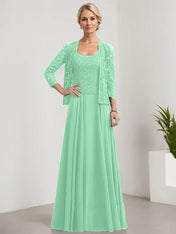 A-line Square Floor-Length Lace Chiffon Mother of the Bride Dress With Sequins