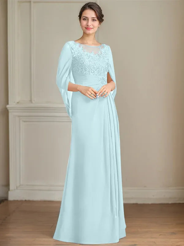 Princess Scoop Floor-Length Mother of the Bride Dresses with Pleated & Sequins