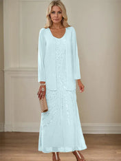 Sheath/Column V-Neck Ankle-Length Mother of the Bride Dresses with Jacket & Sequins