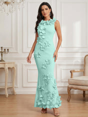 Romantic Pink Sleeveless 3D Floral Mermaid Gown