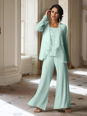 Chiffon Long Sleeves Mother of the Bride Pantsuits with Jacket