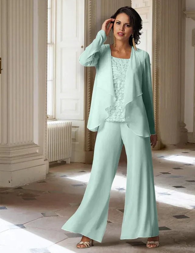 Chiffon Long Sleeves Mother of the Bride Pantsuits with Jacket