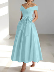 Robe de mère de la mariée coupe A-Line/Princesse, épaules dénudées, sans manches, longueur cheville, avec poches 