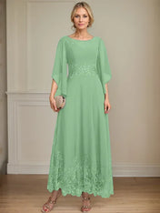 A-line Scoop Illusion Ankle-Length Lace Chiffon Mother of the Bride Dress With Sequins
