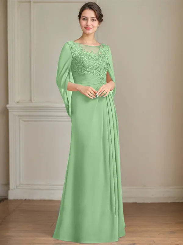 Princess Scoop Floor-Length Mother of the Bride Dresses with Pleated & Sequins