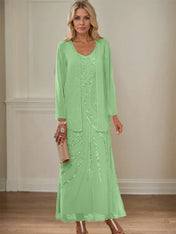 Sheath/Column V-Neck Ankle-Length Mother of the Bride Dresses with Jacket & Sequins