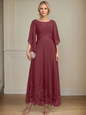 A-line Scoop Illusion Ankle-Length Lace Chiffon Mother of the Bride Dress With Sequins