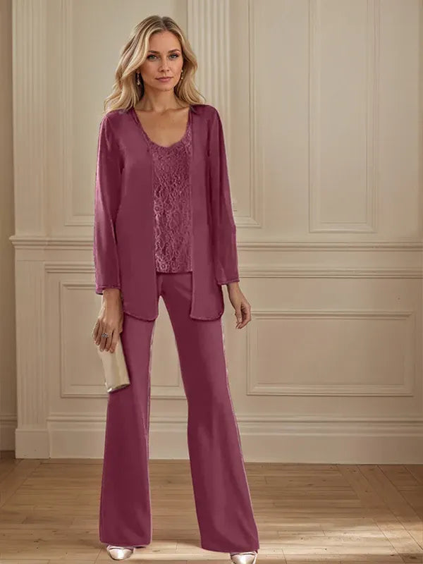 Tailleur-pantalon en mousseline avec veste pour mère de la mariée 