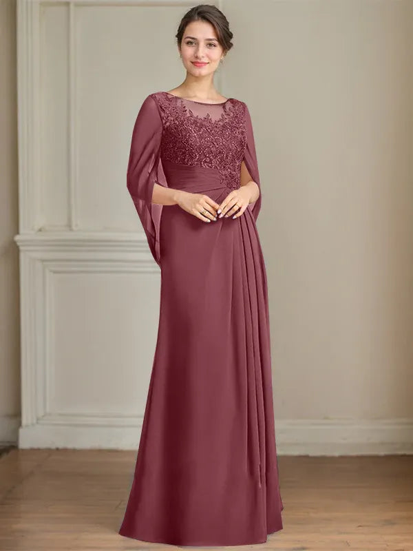 Princess Scoop Floor-Length Mother of the Bride Dresses with Pleated & Sequins