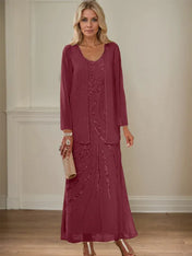 Sheath/Column V-Neck Ankle-Length Mother of the Bride Dresses with Jacket & Sequins