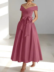 Robe de mère de la mariée coupe A-Line/Princesse, épaules dénudées, sans manches, longueur cheville, avec poches 