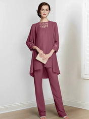 Chiffon Long Sleeves Mother Of The Bride Pantsuits With Jacket