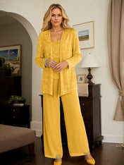 Chiffon Mother of the Bride Pantsuits with Jacket & Sequins