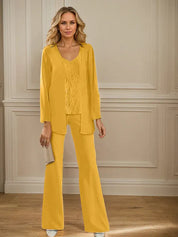 Tailleur-pantalon en mousseline avec veste pour mère de la mariée 