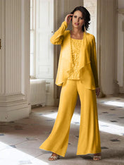 Chiffon Long Sleeves Mother of the Bride Pantsuits with Jacket