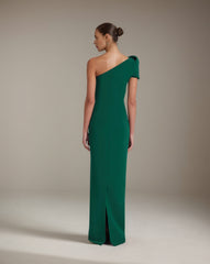Green Stretch Crepe One Shoulder Sleeveless Floor Length Formal Dress