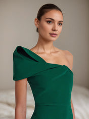 Green Stretch Crepe One Shoulder Sleeveless Floor Length Formal Dress