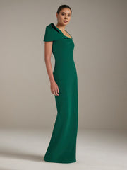 Green Stretch Crepe One Shoulder Sleeveless Floor Length Formal Dress