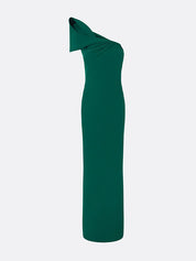 Green Stretch Crepe One Shoulder Sleeveless Floor Length Formal Dress