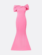 Hot Pink Stretch Crepe Off The Shoulder Sleeveless Floor Length Mermaid Formal Dress