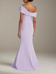 Lilac Stretch Crepe Off The Shoulder Sleeveless Floor Length Mermaid Formal Dress