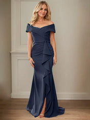 Sheath/Column V-Neck Illusion Floor-Length Lace Chiffon Mother of the Bride Dress With Pleated Sequins