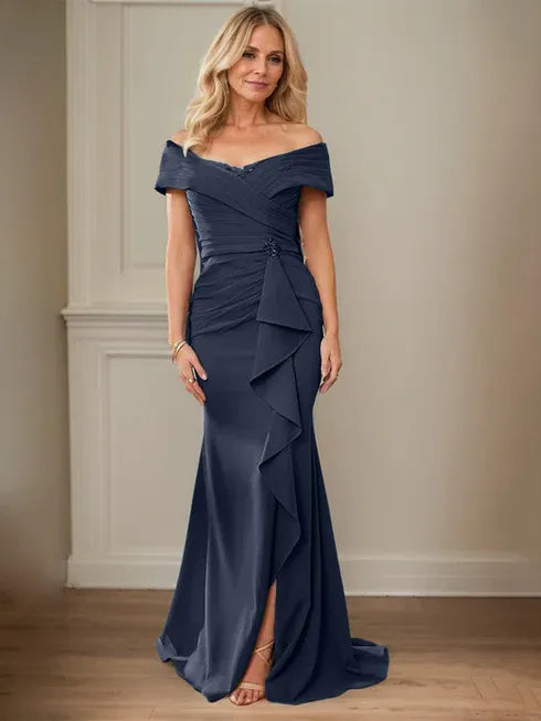 Column V-Neck Illusion Floor-Length Lace Chiffon Mother of the Bride Dress With Pleated Sequins
