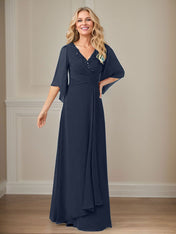 A-Line V-Neck Long Sequins Chiffon Mother Dress