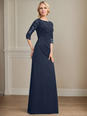 Dreamylily A-line Scoop Floor-Length Chiffon Lace Mother of the Bride Dress With Beading Pleated Sequins Dreamylily A-line Scoop Floor-Length Chiffon Lace Mother of the Bride Dress With Beading Pleated Sequins