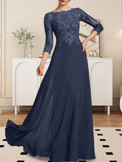 A-line Scoop Floor-Length Lace Chiffon Mother of the Bride Dress With Sequins