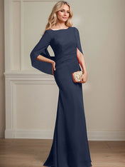 Trumpet/Mermaid Boat Neck Floor-Length Chiffon Mother of the Bride Dress With Pleated