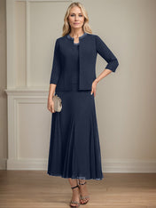 Separates A-line Scoop Tea-Length Chiffon Mother of the Bride Dress With Sequins Beading