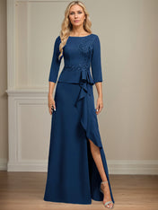 Sheath/Column Scoop Floor-Length Stretch Crepe Dress With Cascading Ruffles Appliques