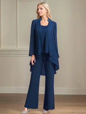Chiffon Scoop Neck Long Sleeves Floor Length Mother Of The Bride Pantsuits