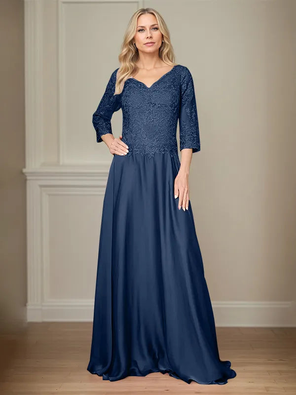 4 Sleeves Floor-Length Mother Of The Bride Dress With Appliques