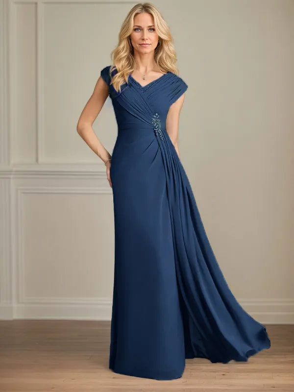 Column Chiffon V Neck Sleeveless Floor Length Mother of the Bride Dresses