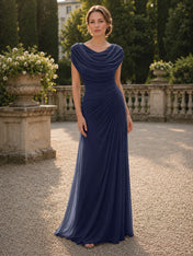 Cowl Neck Mermaid Evening Dresses with Flowing Floor-Length Skirt