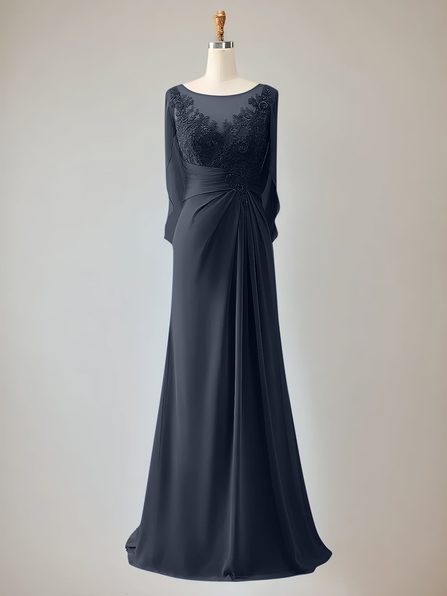 2 Sleeve Chiffon Mother of the Bride Dress With Beadings