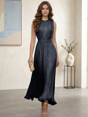 Ethereal Formal Evening Dress Ice Blue Pleated Chiffon Maxi Gown