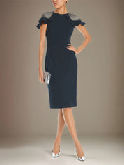 Sheath/Column Stretch Crepe Scoop Short Sleeves Knee Length Dress